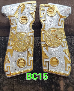 centenarios silver,black,golden custom made beretta 92fs cachas pistol grips 24k gold Plated