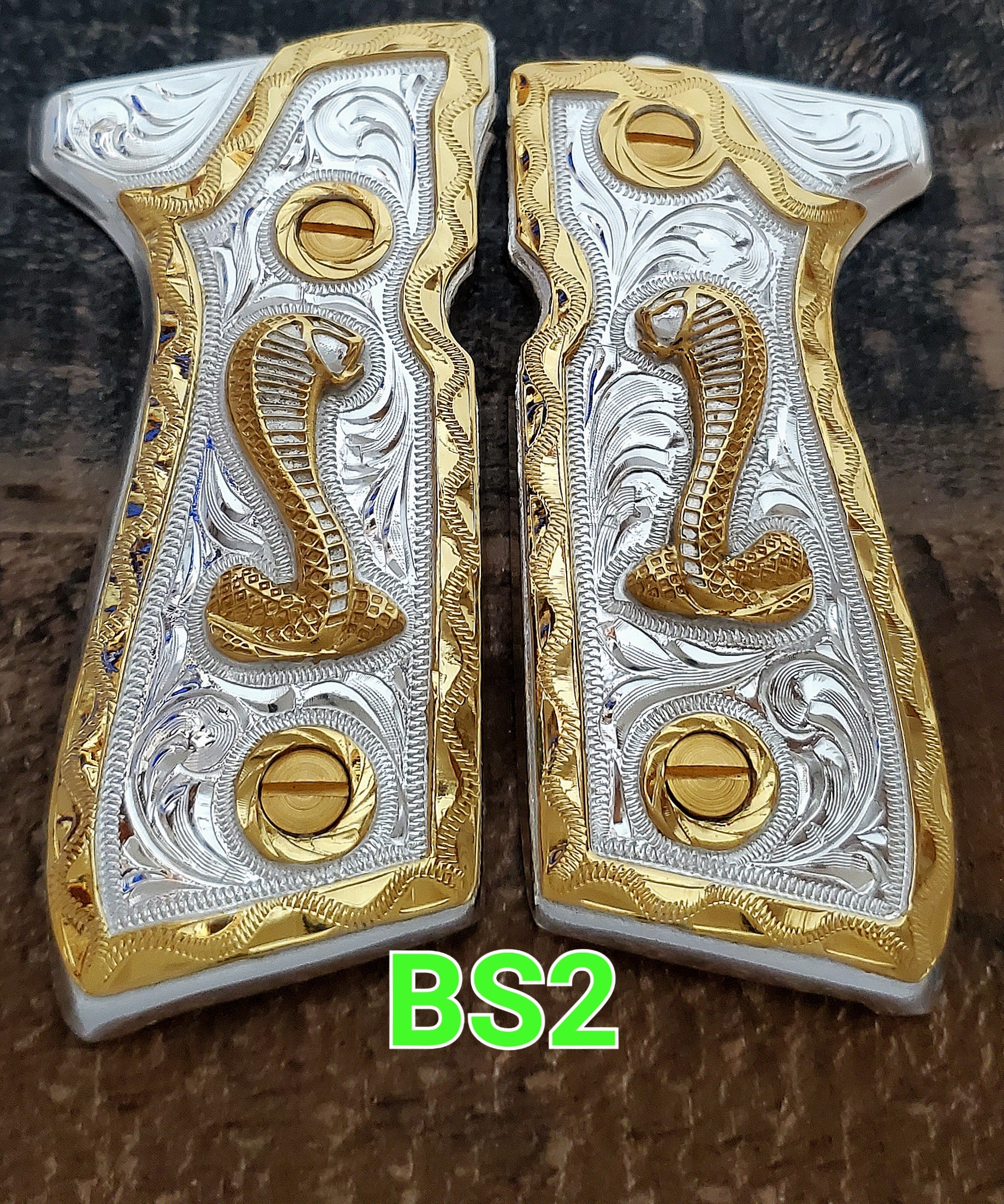 King cobra snake cachas pistol grips 24k gold Plated beretta 92fs