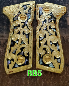 rameado Handmade engrave style premium mexican Beretta 92fs grips Cachas clasicas rameadas