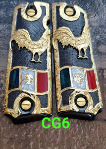 Gallos rooster palenque golden and silver 1911 full size mexican premium gun grips cachas gold plated