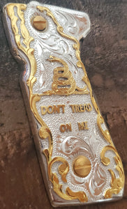 Dont tread on me cachas-gun-grips pietro beretta 92fs custom engraved 24k gold plated