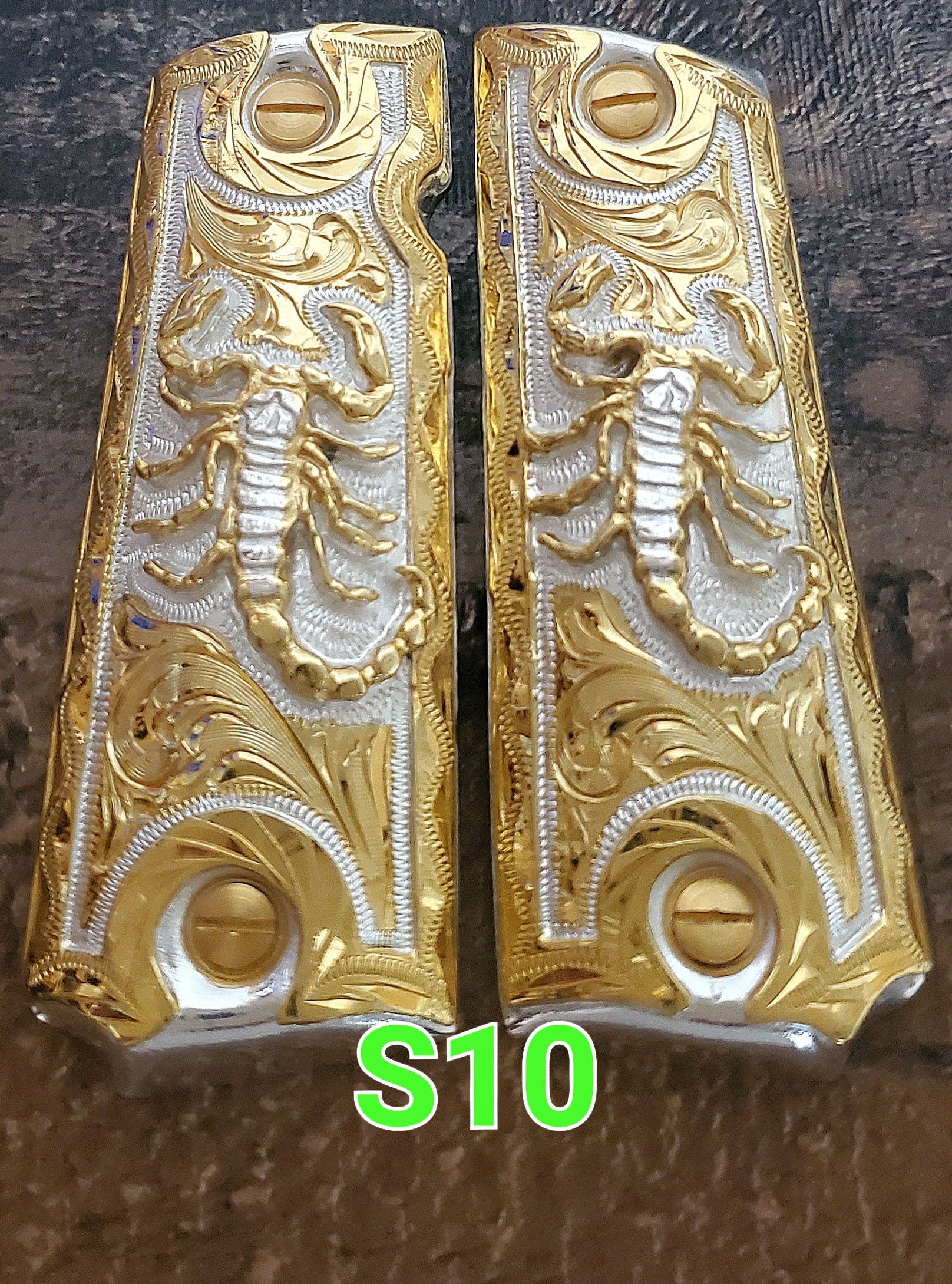 1911 scorpion alacran narco mexican style government gun grips cachas 24k gold plated