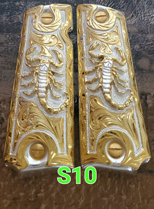 1911 scorpion alacran narco mexican style government gun grips cachas 24k gold plated