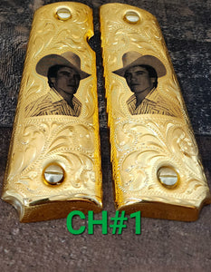 Chalino sanchez cachas 1911 full size narco mexican style govermment gun grips gold plated
