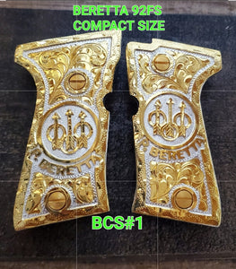 Beretta 92fs compact size premium grips Cachas plata alemana chapa de oro 24k