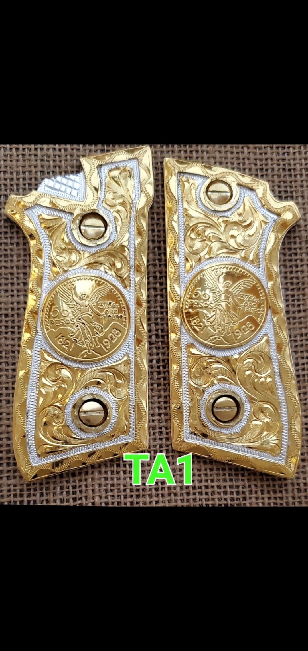 Taurus pt92 AF 9mm antique model centenario cachas premium grips 24k gold Plated