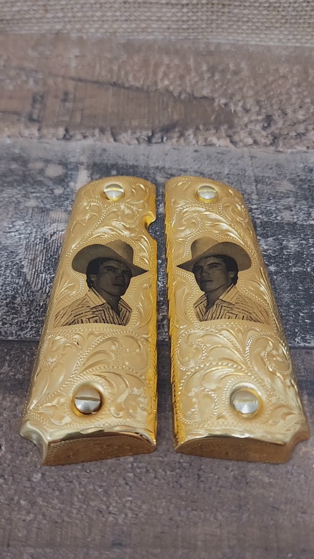 Chalino sanchez cachas 1911 full size narco mexican style govermment gun grips gold plated