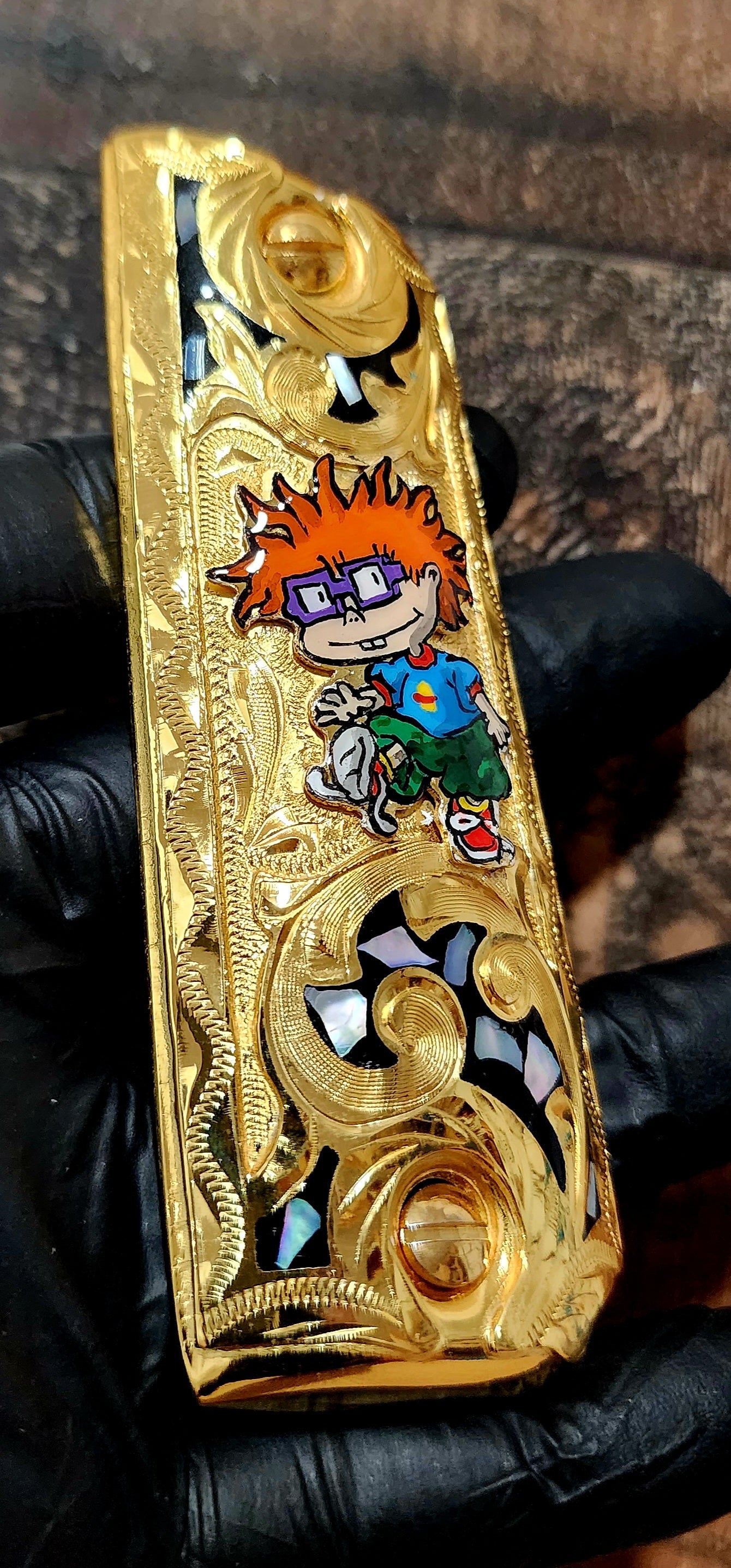 Rugrats carlitos aventuras en pańales chuckie cachas Mexicanas gravado style 1911 full size custom premium gun grips gold plated