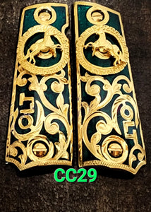 1911 caballitos logo narco mexican style government gun grips cachas 24k gold plated