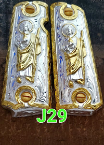 Cachas 1911 saint Jude narco mexican style government gun grips cachas 24k gold plated