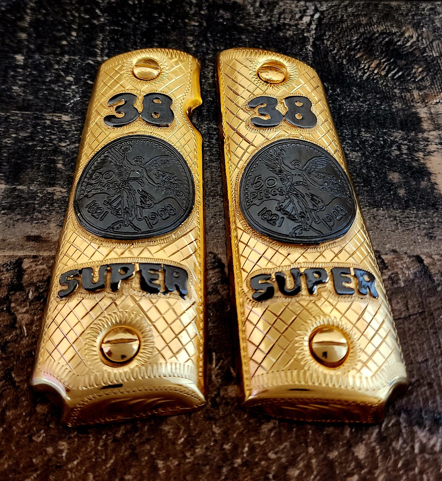 38 super varios style eagle centenario 1911 govermment gun grips cachas 24k gold plated