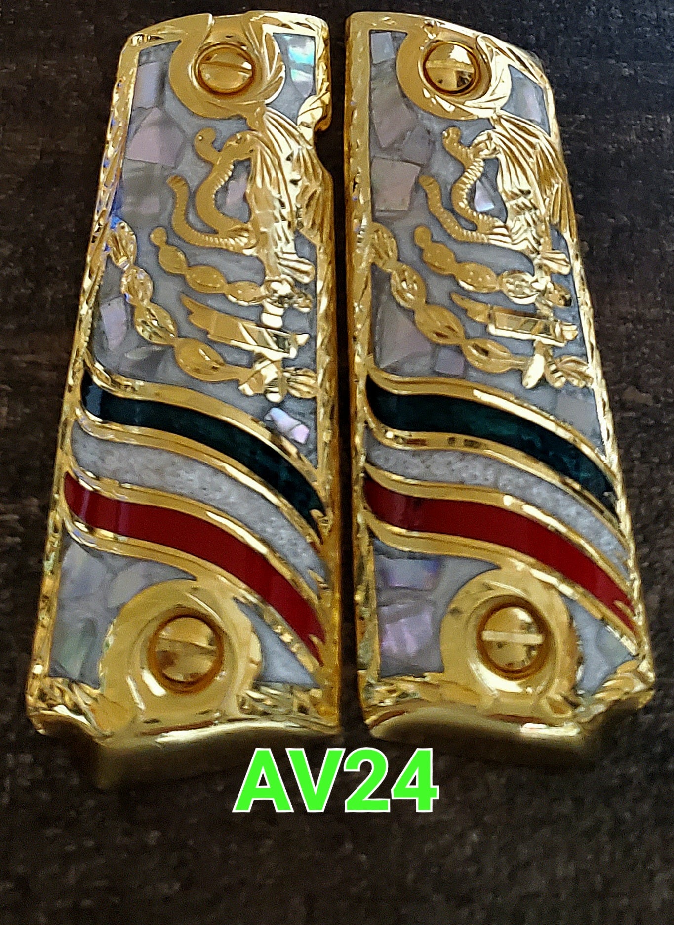 aguila mexicana eagle cachas 1911 Custom handmade Grips 24k plated 45/38 & any1911 full size