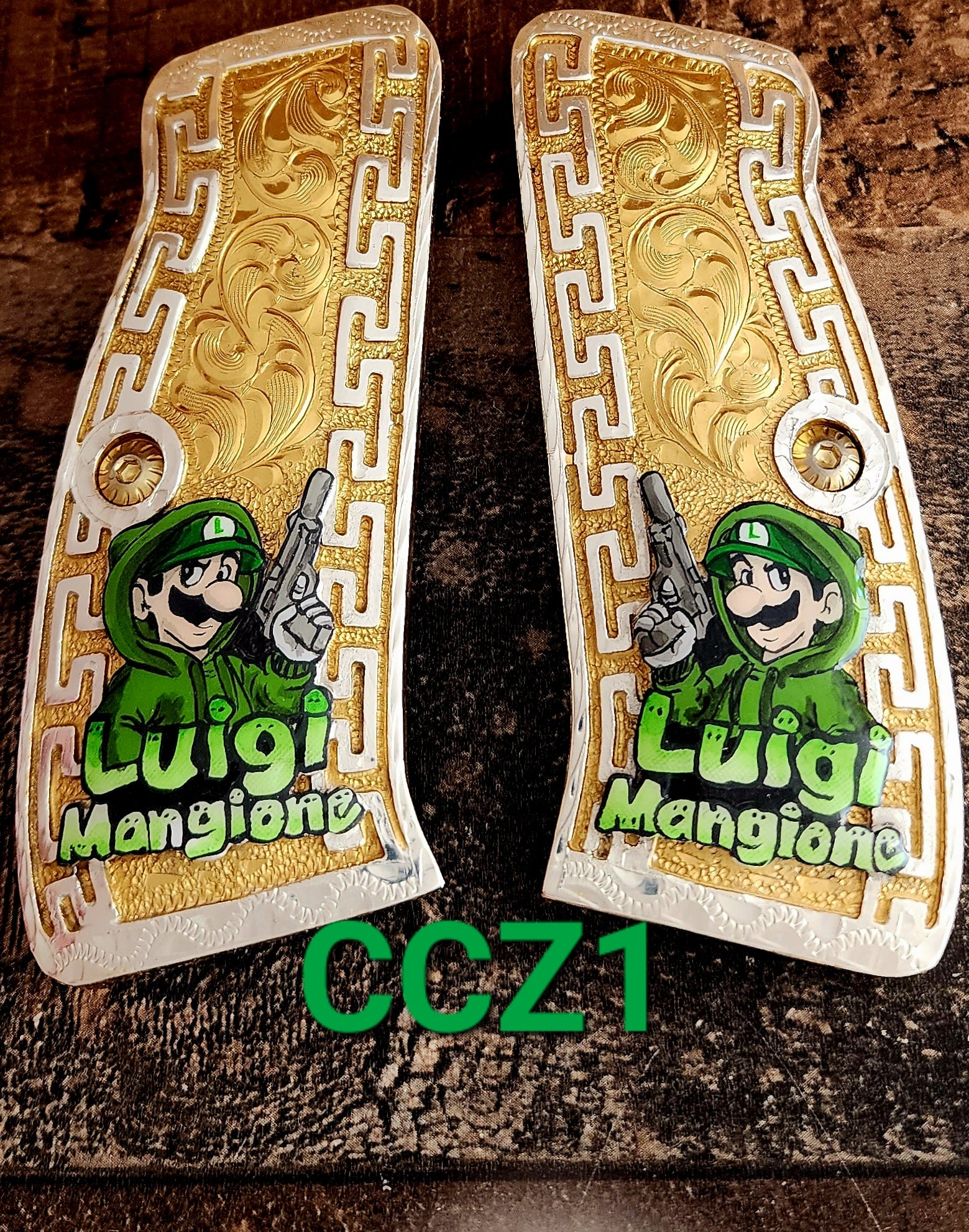 CZ 75 Grips cachas for Full Size CZ SP-01 OPS Mexican style gold and silver plated