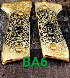 Calendario azteca premium custom made beretta 92fs cachas pistol grips 24k gold Plated