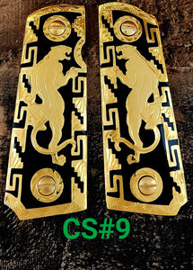 1911 compact size gun grips 24k gold plated cachas mexicanas chapeadas de oro