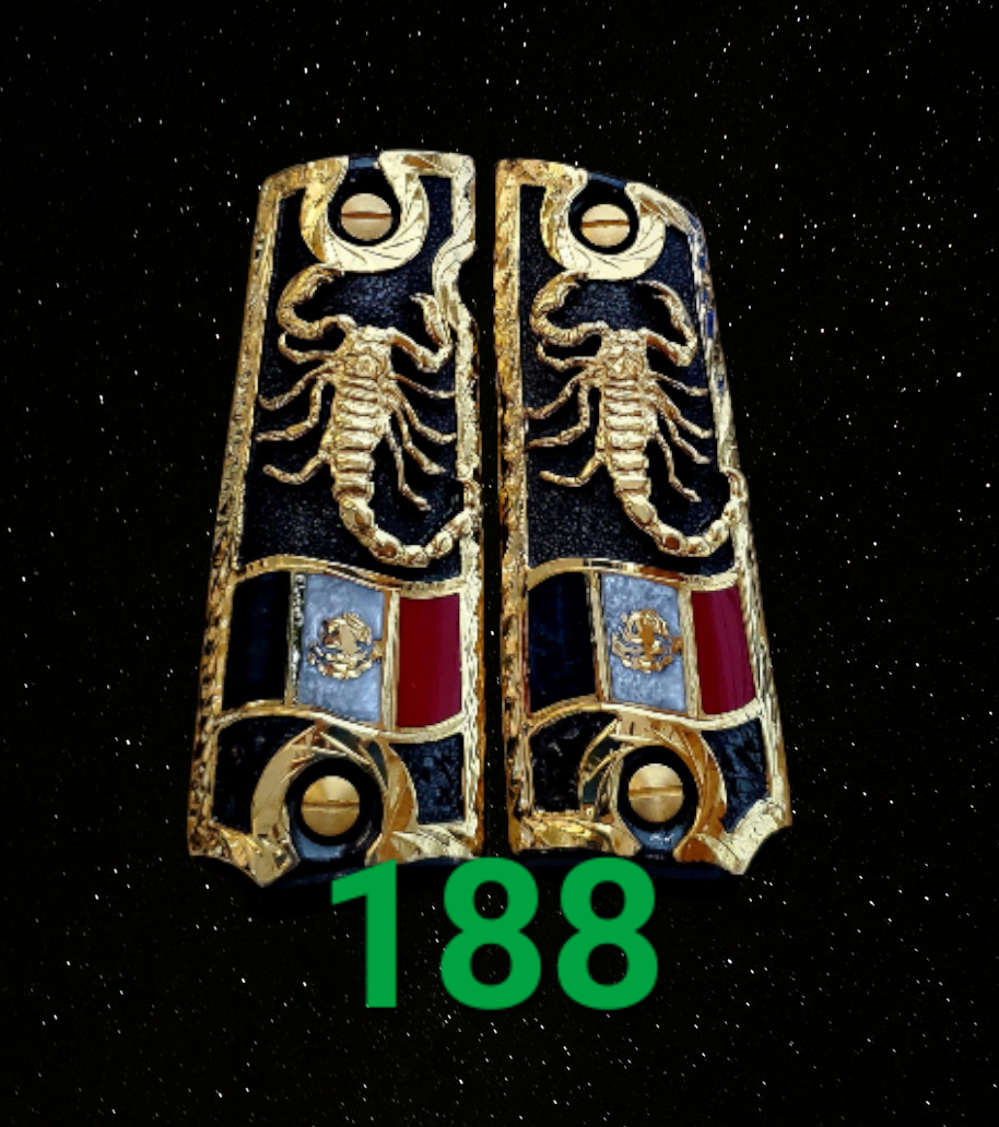 1911 scorpion alacran narco mexican style government gun grips cachas 24k gold plated