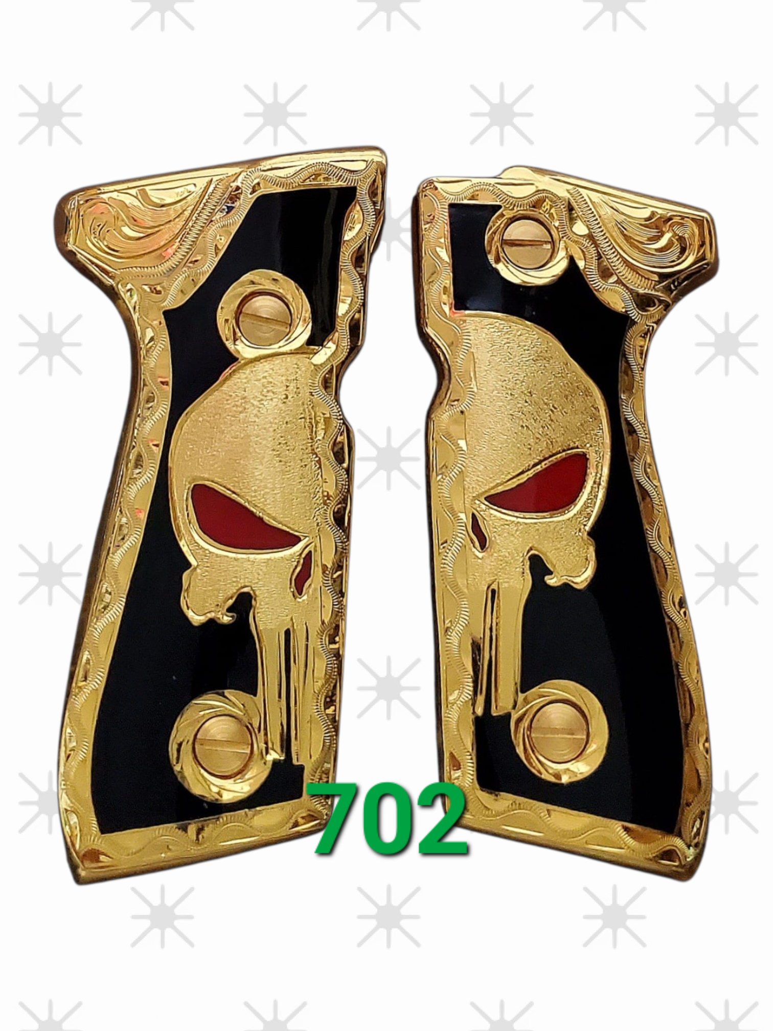 The punisher custom made beretta 92fs cachas pistol grips 24k gold