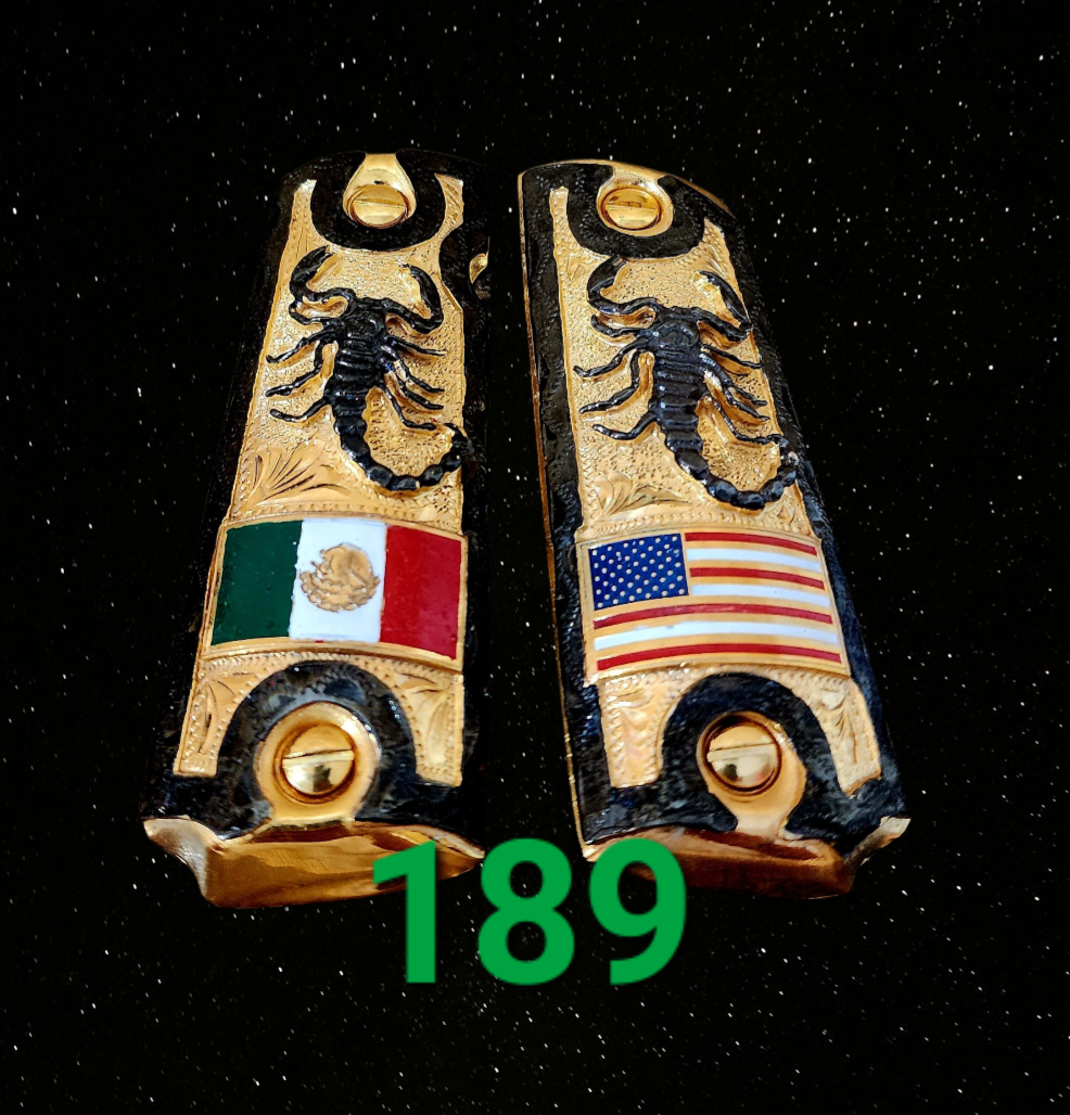 1911 scorpion alacran narco mexican style government gun grips cachas 24k gold plated