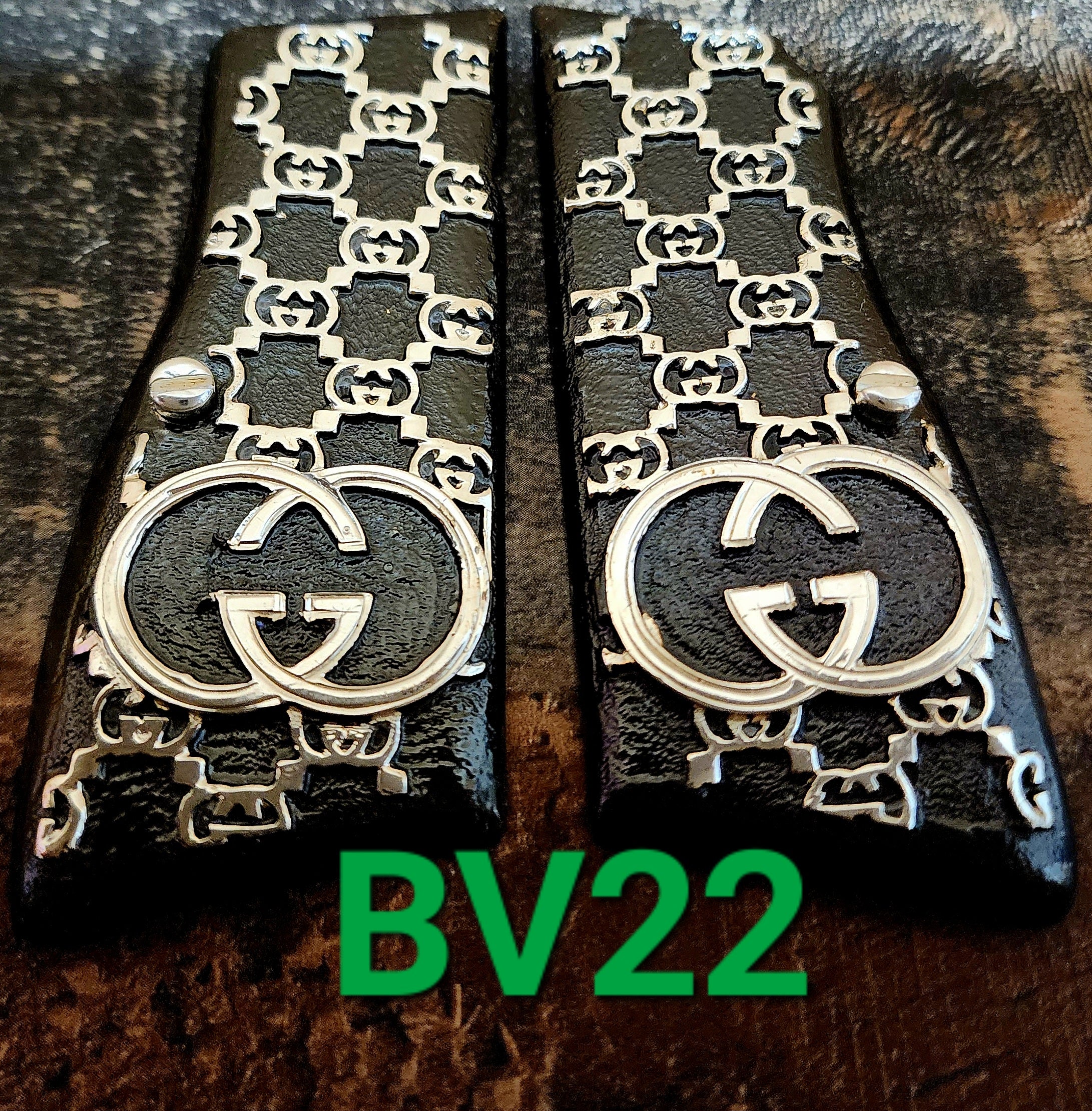 Browning highpower many mexican style grips cachas Handmade engraved 24k gold plated