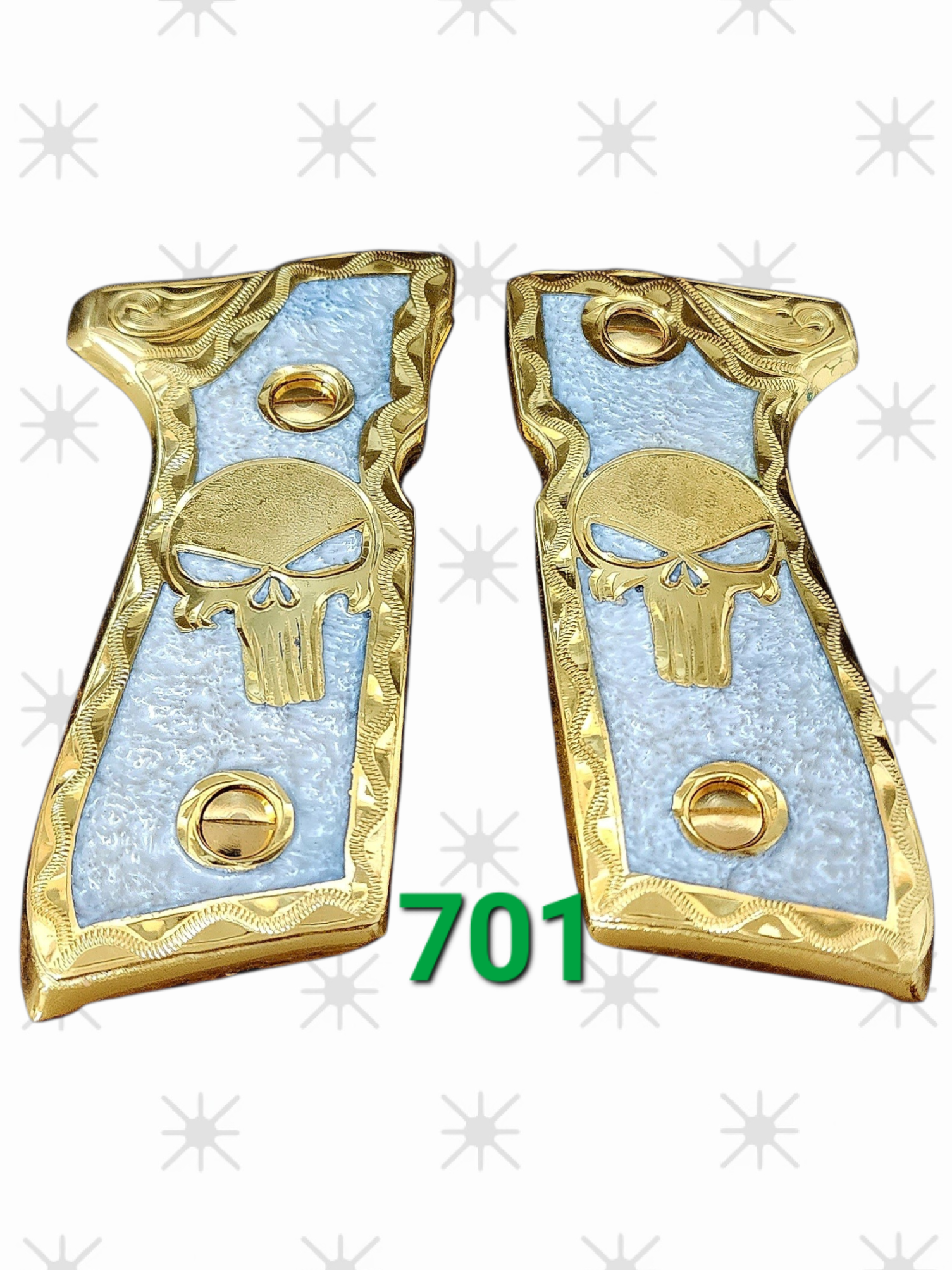 The punisher custom made beretta 92fs cachas pistol grips 24k gold