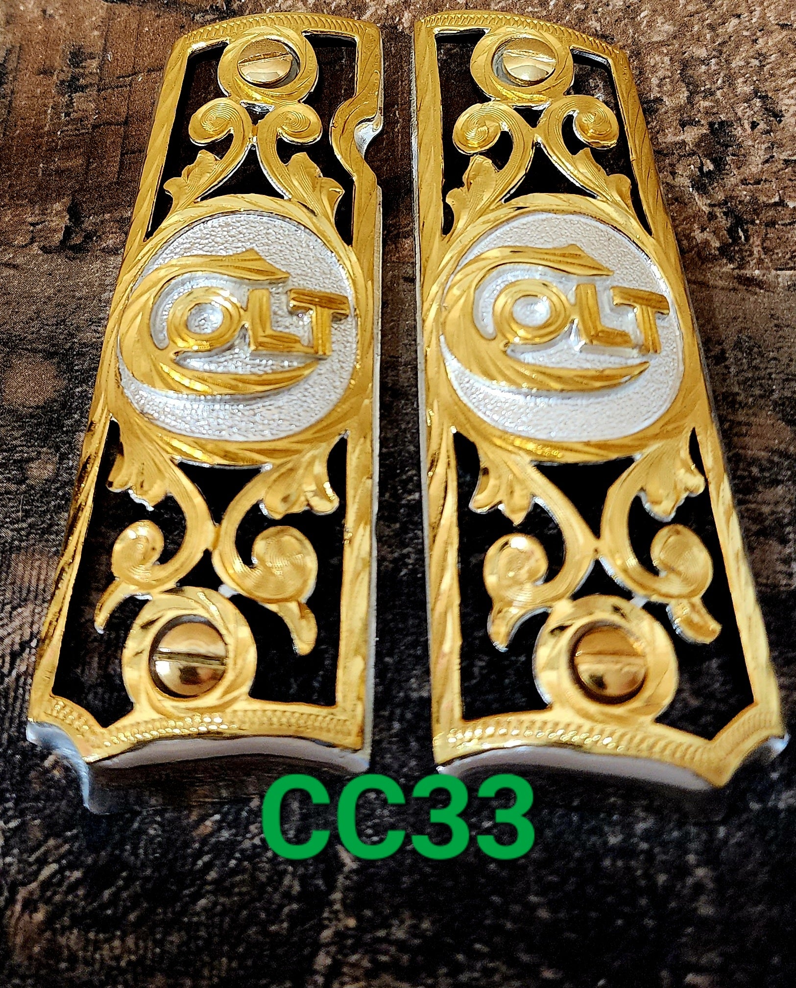 1911 caballitos logo narco mexican style government gun grips cachas 24k gold plated