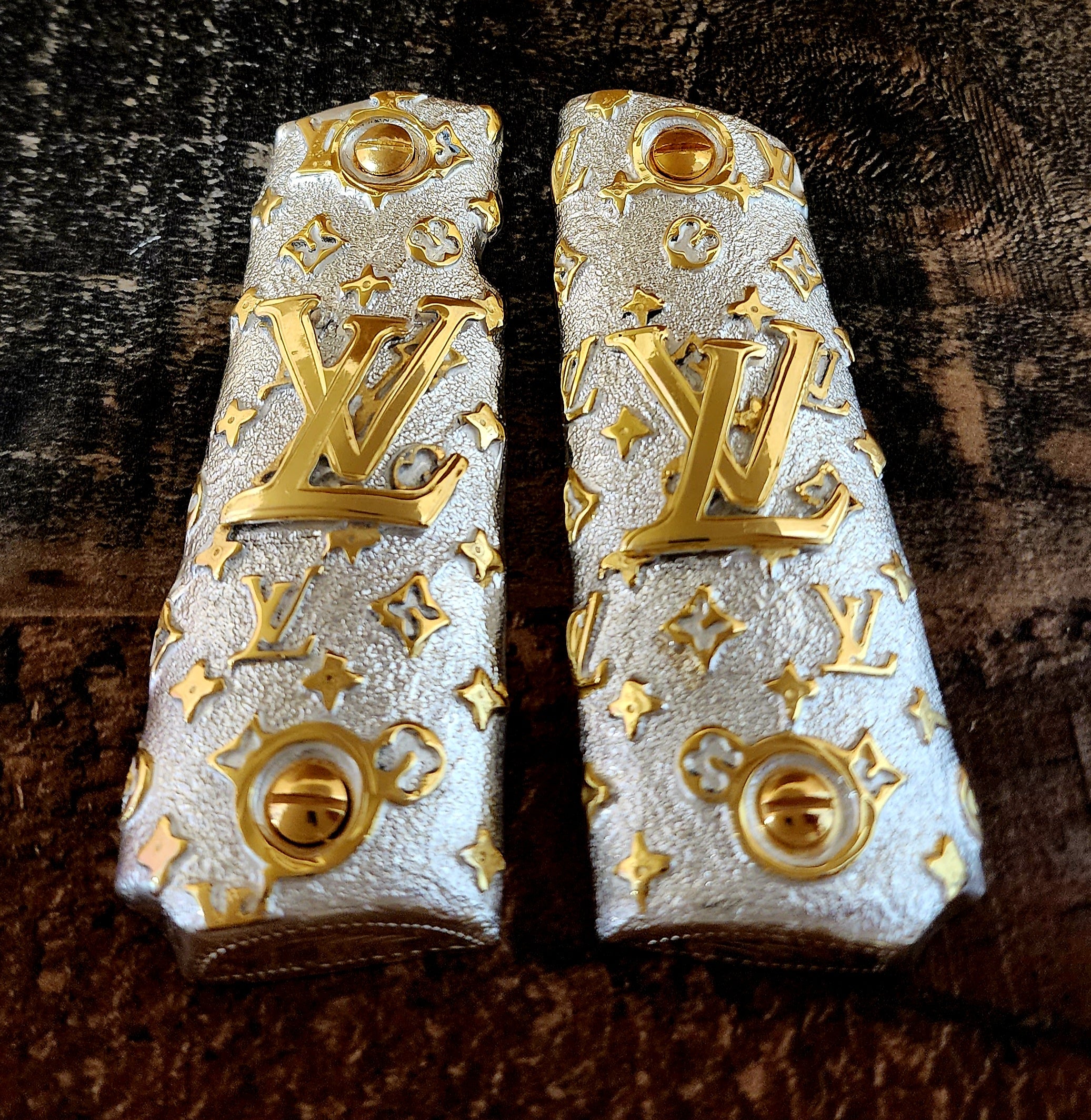 1911 luxury goods narco mexican style government gun grips cachas 24k gold plated