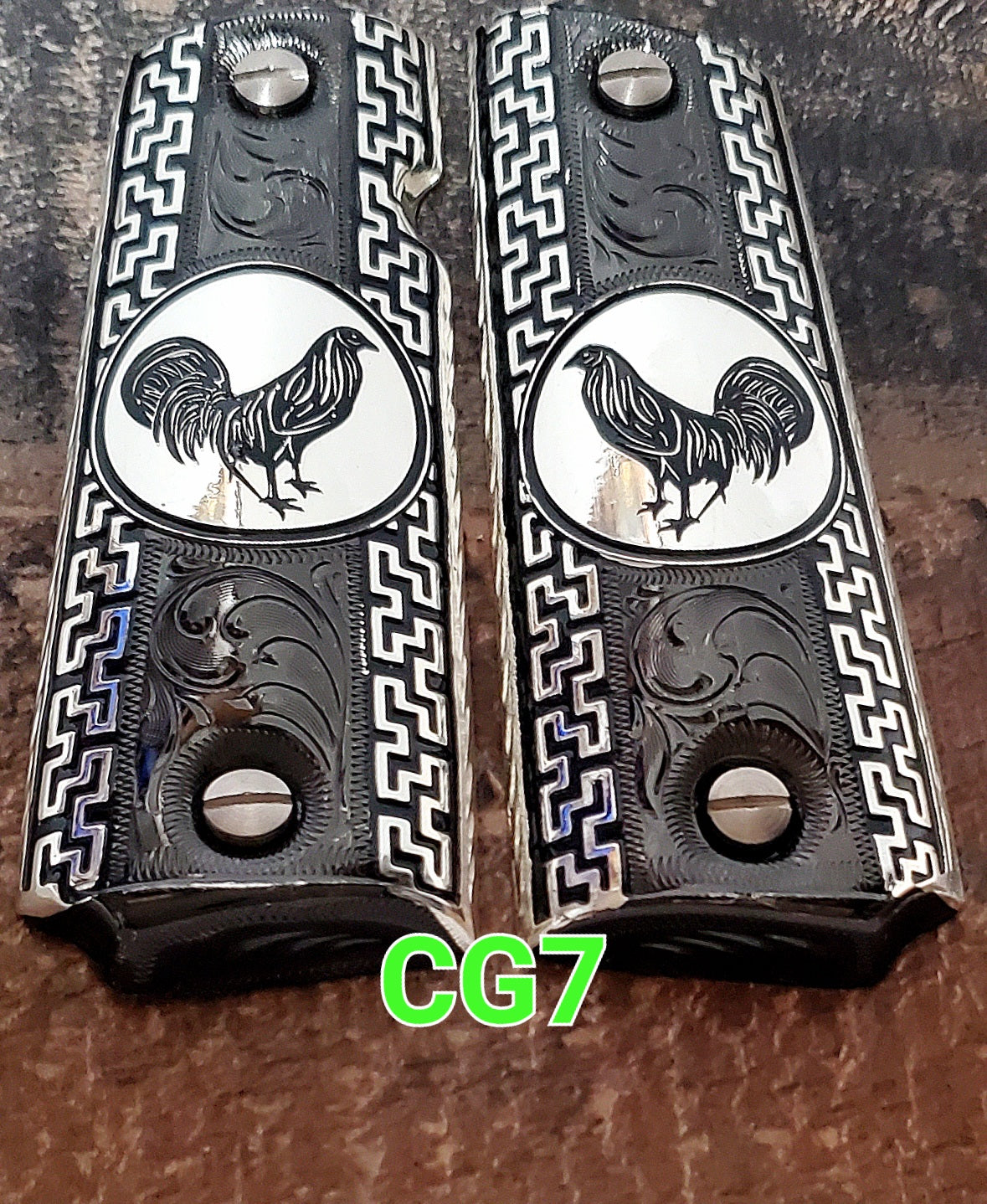 Gallos rooster palenque golden and silver 1911 full size mexican premium gun grips cachas gold plated