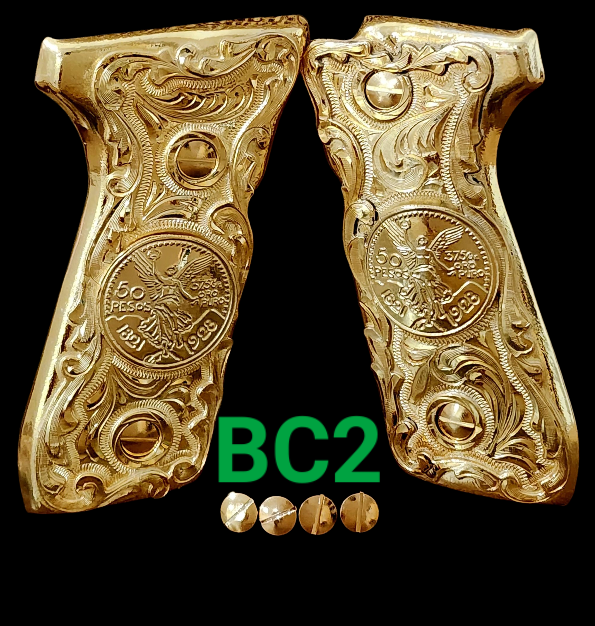 centenarios silver,black,golden custom made beretta 92fs cachas pistol grips 24k gold Plated