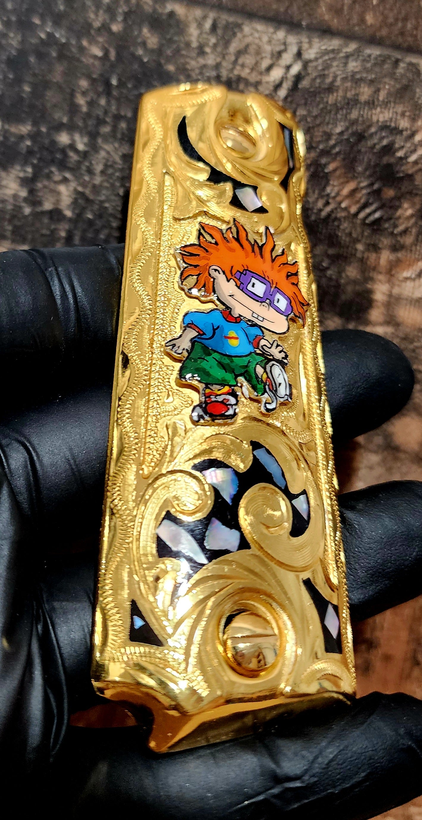 Rugrats carlitos aventuras en pańales chuckie cachas Mexicanas gravado style 1911 full size custom premium gun grips gold plated