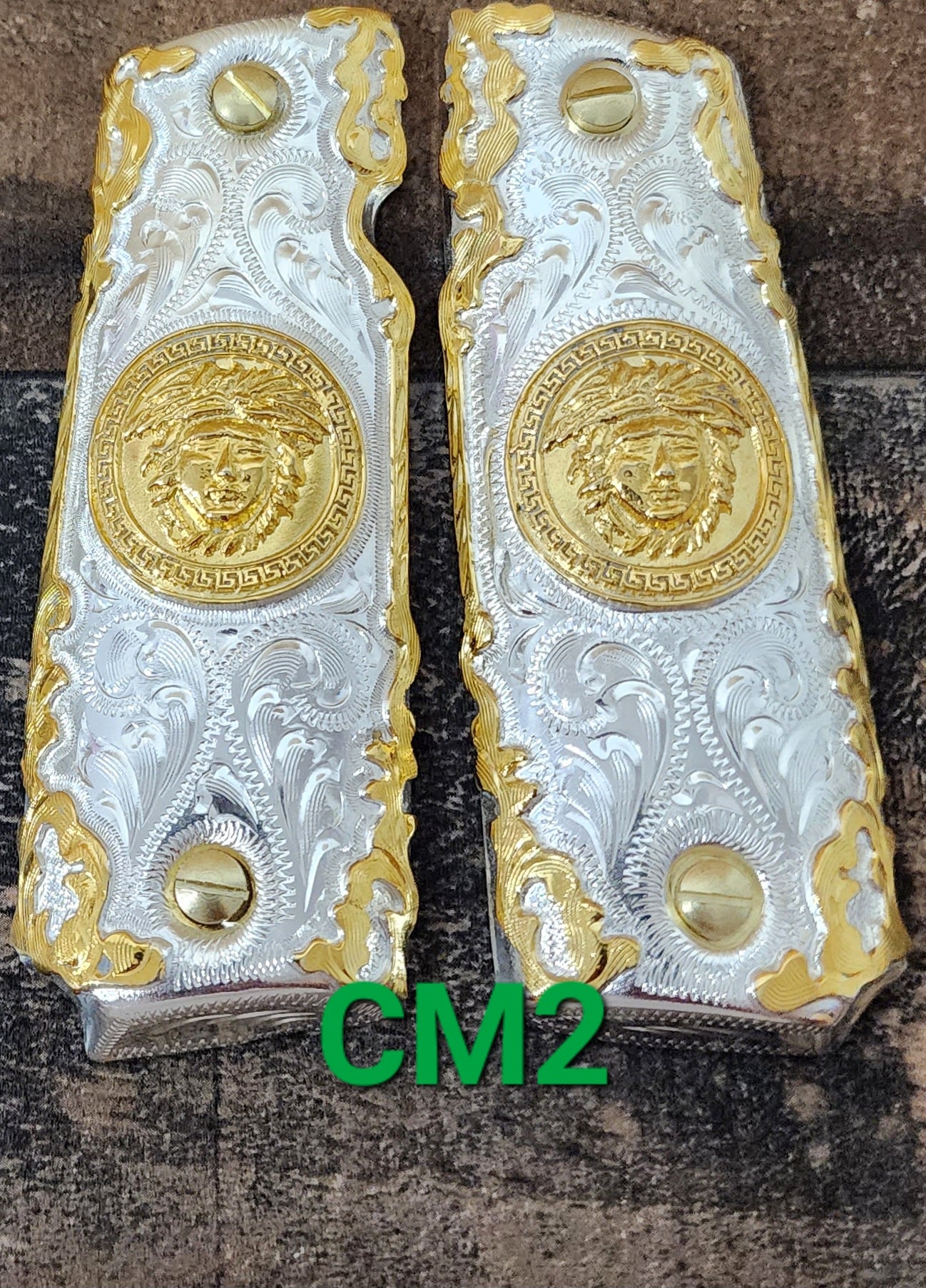 1911 medusas narco mexican style government gun grips cachas 24k gold plated