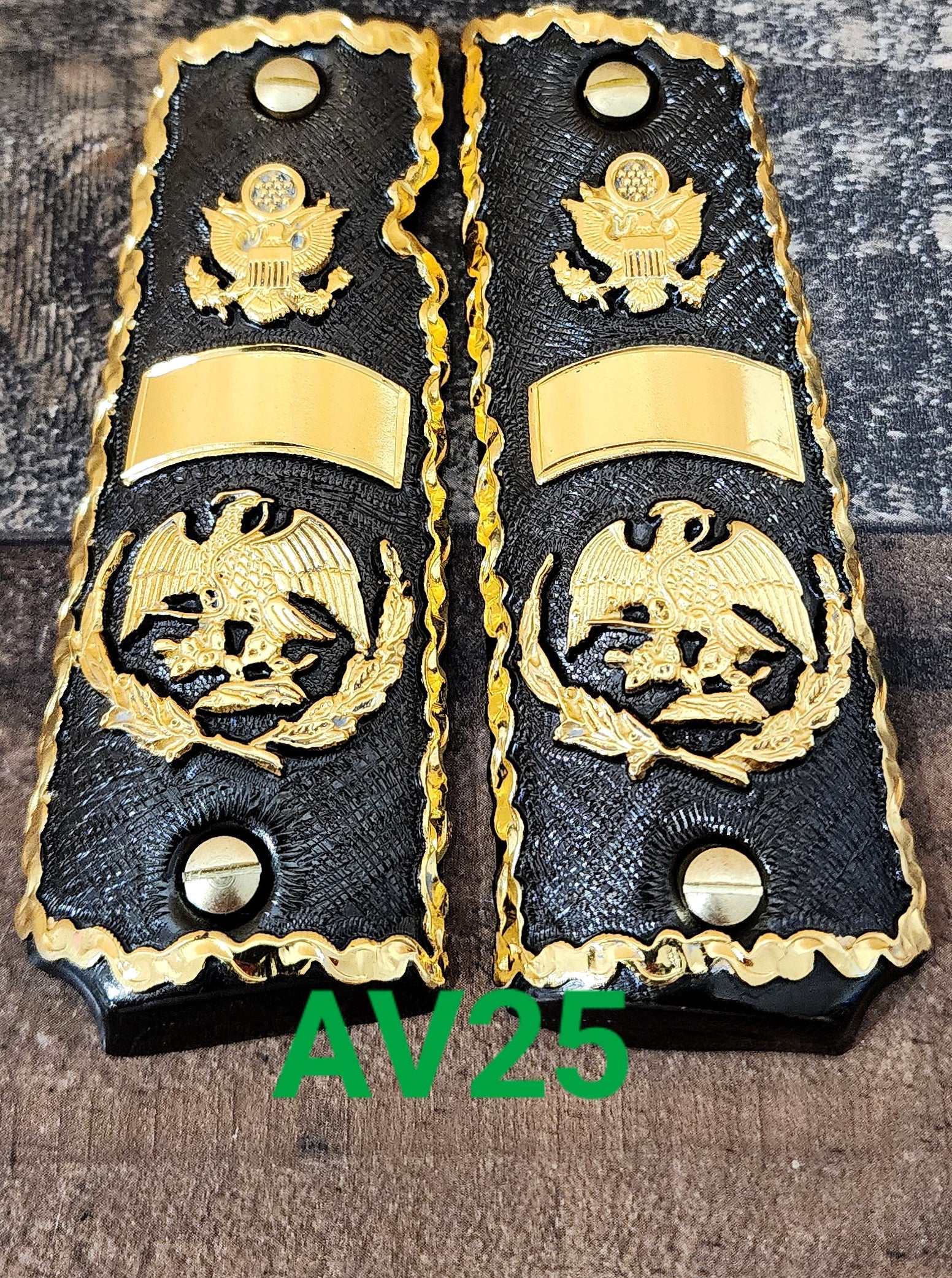 aguila mexicana eagle cachas 1911 Custom handmade Grips 24k plated 45/38 & any1911 full size