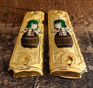 Chavo del ocho cachas chavito del 8 1911 full size narco mexican style govermment gun grips gold plated
