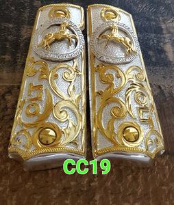 1911 caballitos logo narco mexican style government gun grips cachas 24k gold plated