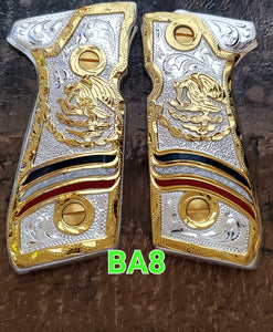 Mexican eagle aguila mexicana Premium pietro beretta 92fs narco style grips 24k gold Plated custom made engraved