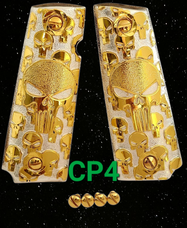 The punisher el castigador Cachas 1911 gun pistol grips artesanales gravadas a mano chapeadas de oro