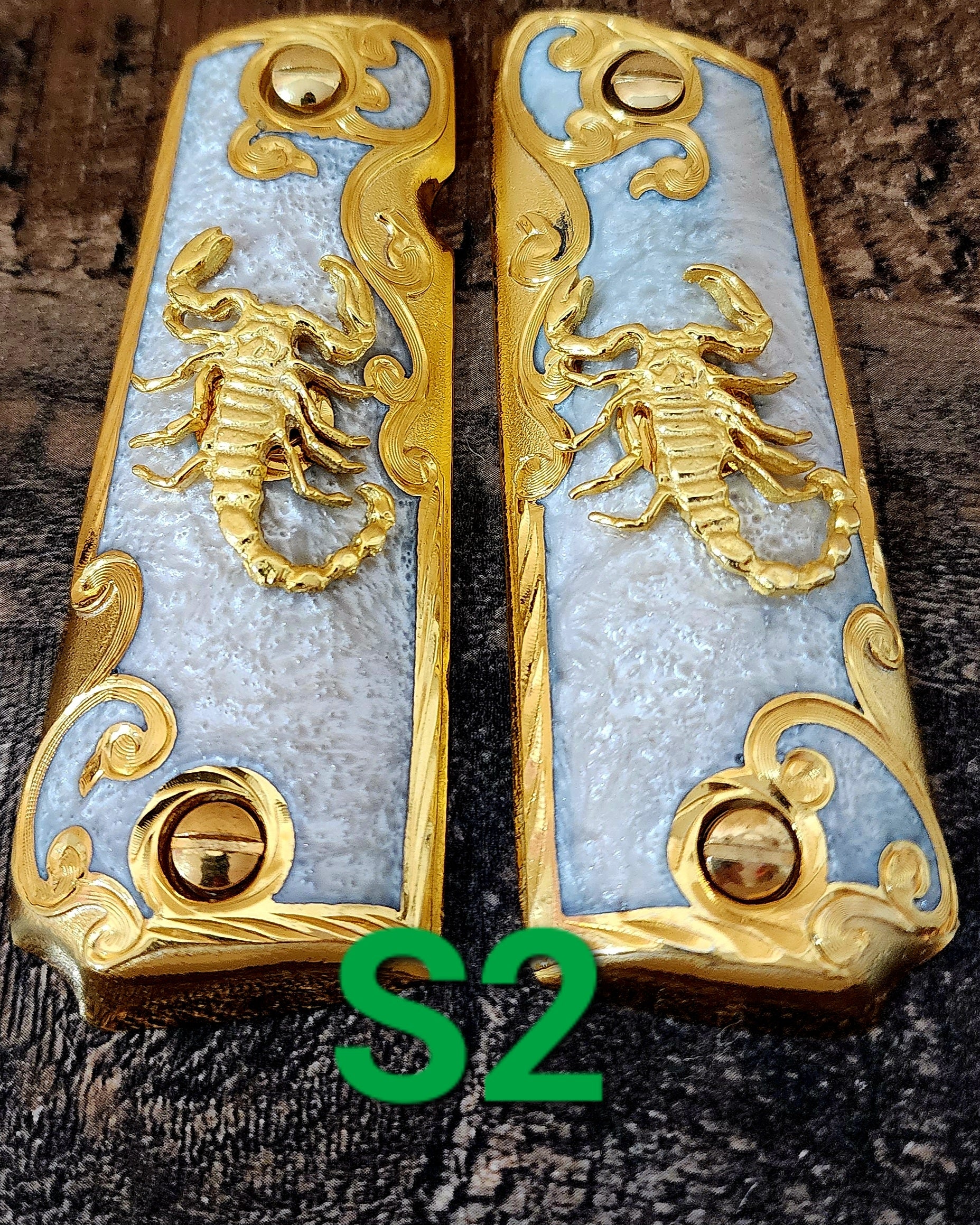 1911 scorpion alacran narco mexican style government gun grips cachas 24k gold plated
