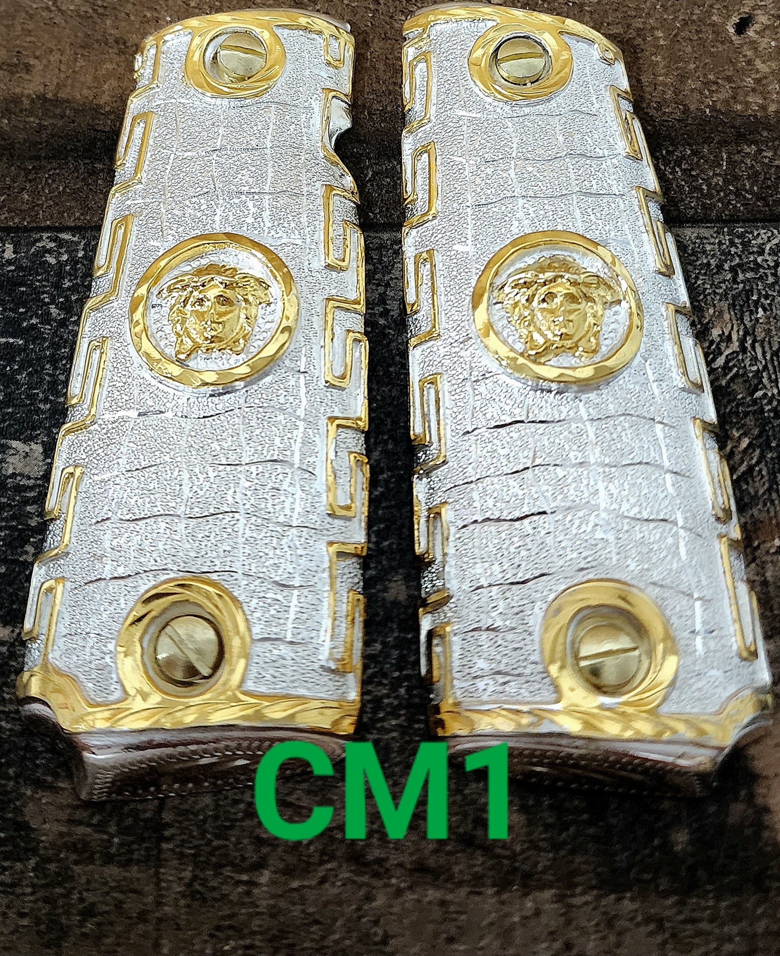 1911 medusas narco mexican style government gun grips cachas 24k gold plated