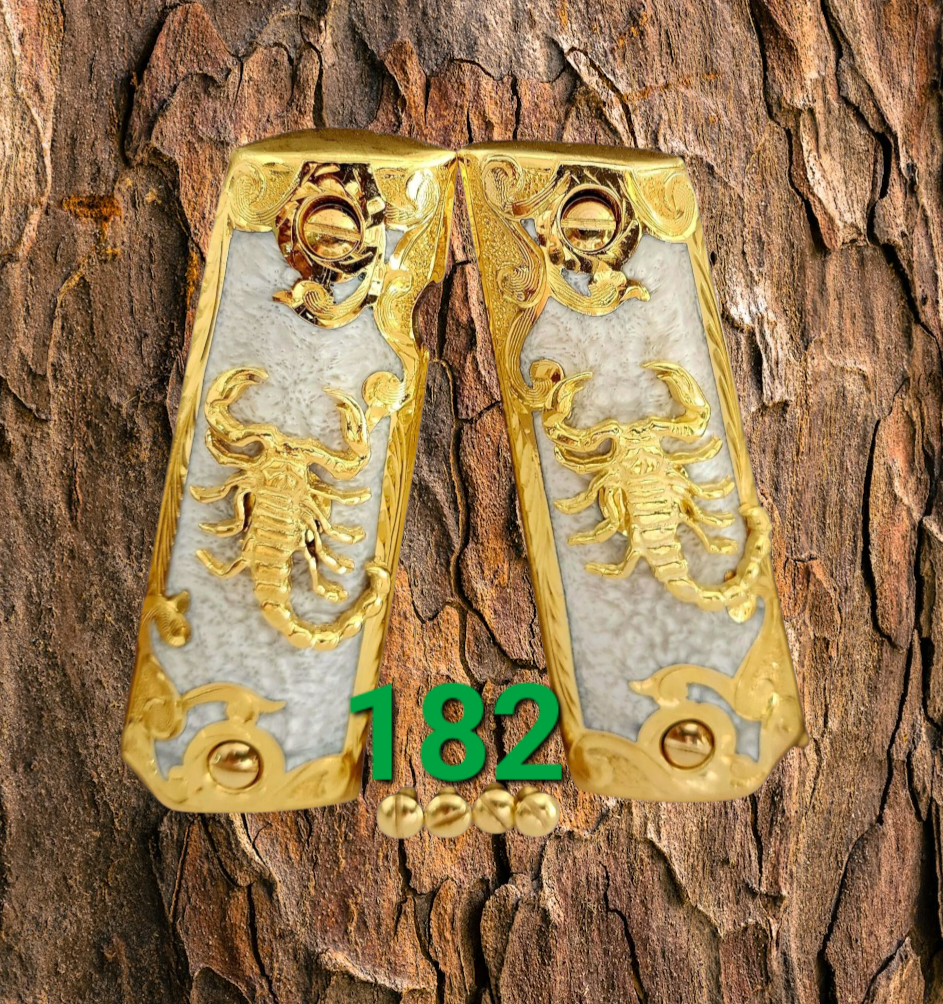 1911 scorpion alacran narco mexican style government gun grips cachas 24k gold plated