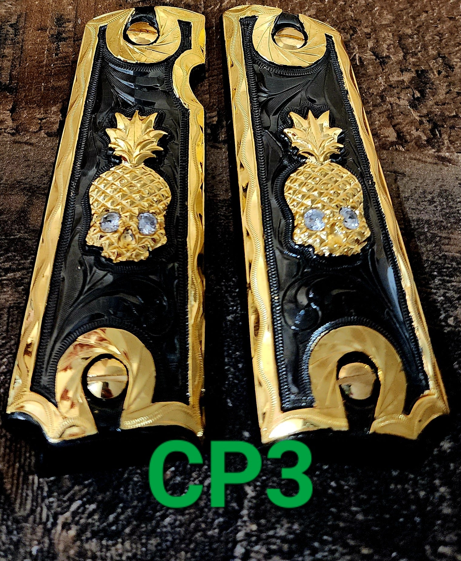Cachas piña pineapple 24k gold plated narco style gun grips cachas1911full size