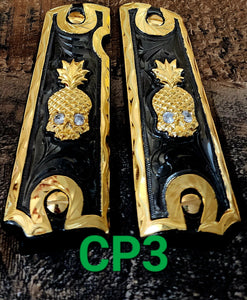 Cachas piña pineapple 24k gold plated narco style gun grips cachas1911full size