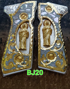 San judas saint jude custom made premium cachas pistol grips 24k gold Plated beretta 92fs