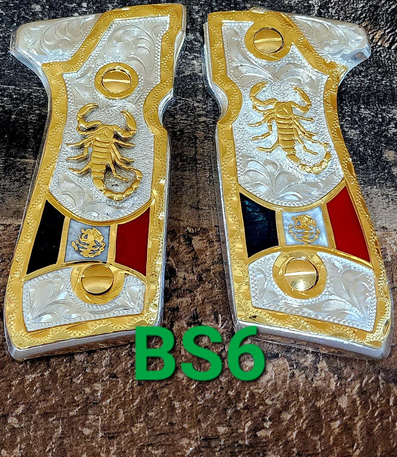 Alacran scorpion cachas pistol grips 24k gold Plated beretta 92fs