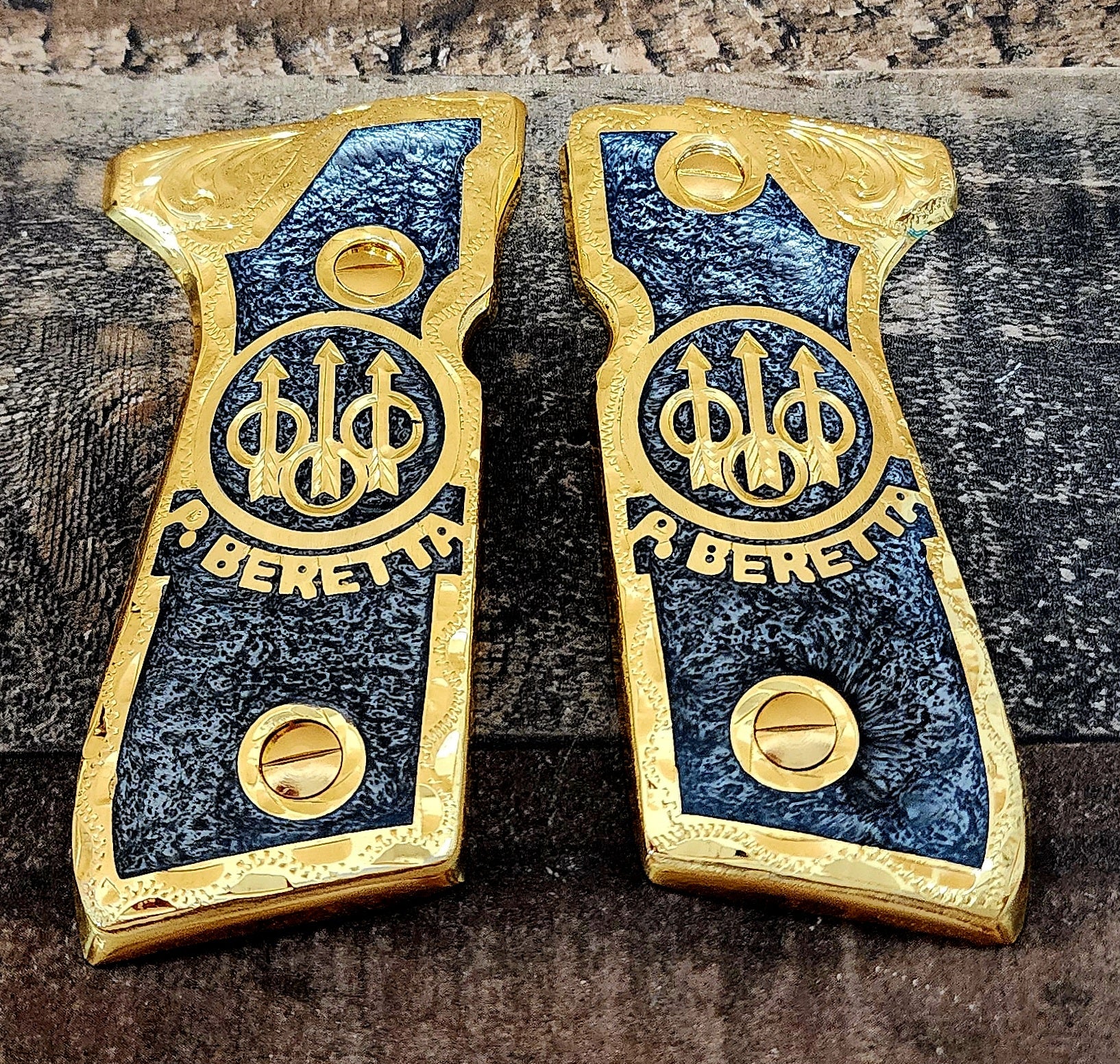 Premium pietro beretta 92fs mexican narco style grips 24k gold Plated custom made engraved
