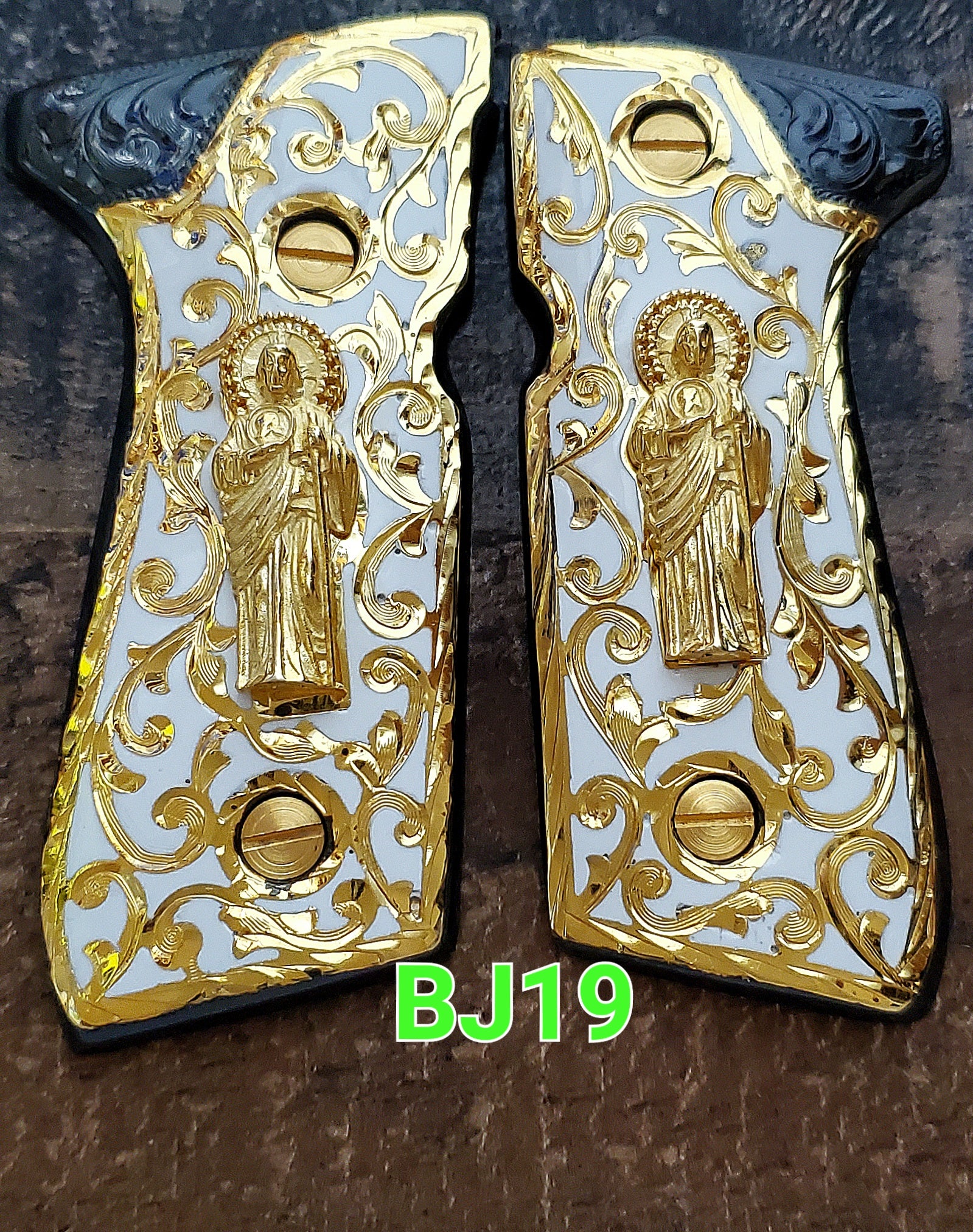 San judas saint jude custom made premium cachas pistol grips 24k gold Plated beretta 92fs