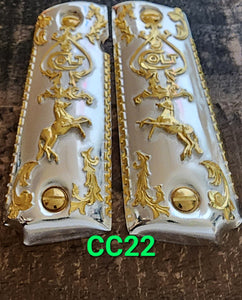 1911 caballitos logo narco mexican style government gun grips cachas 24k gold plated