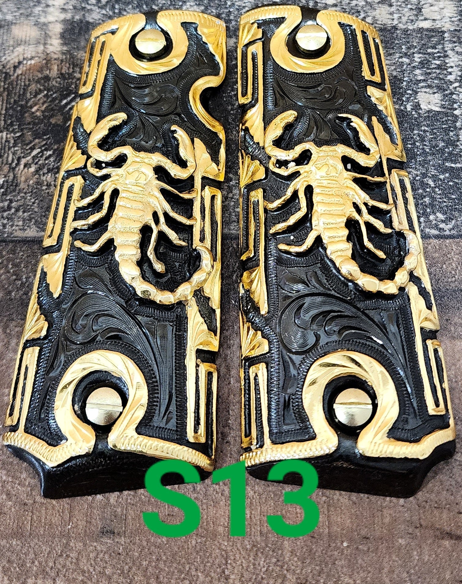 1911 scorpion alacran narco mexican style government gun grips cachas 24k gold plated