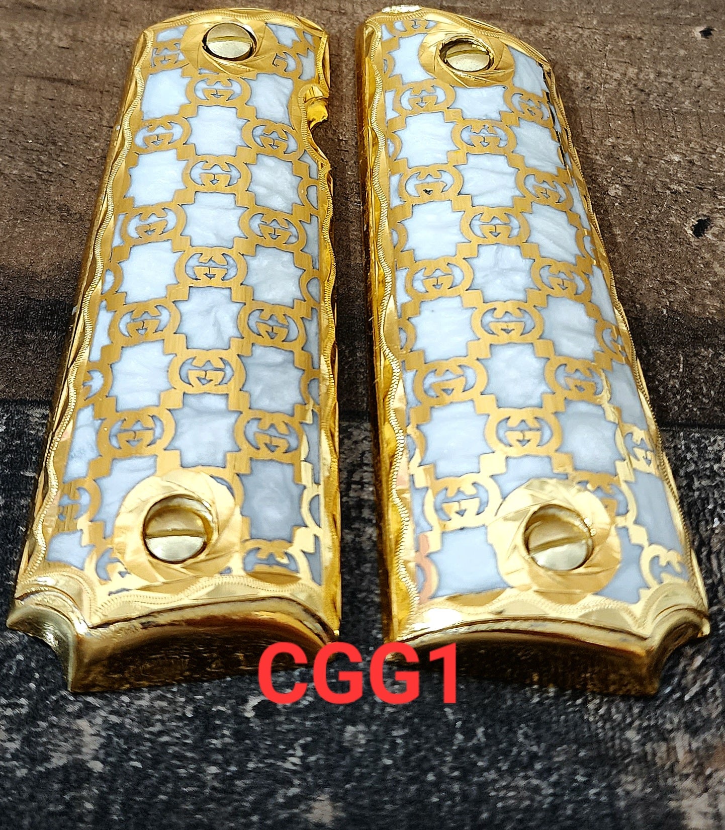 Cachas 1911 full size mexican luxury style gun grips narco premium goodies 24k gold plated