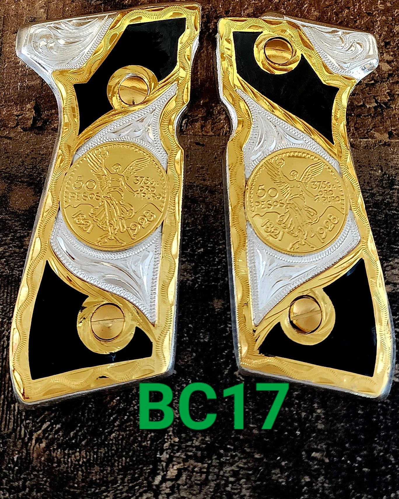 centenarios silver,black,golden custom made beretta 92fs cachas pistol grips 24k gold Plated
