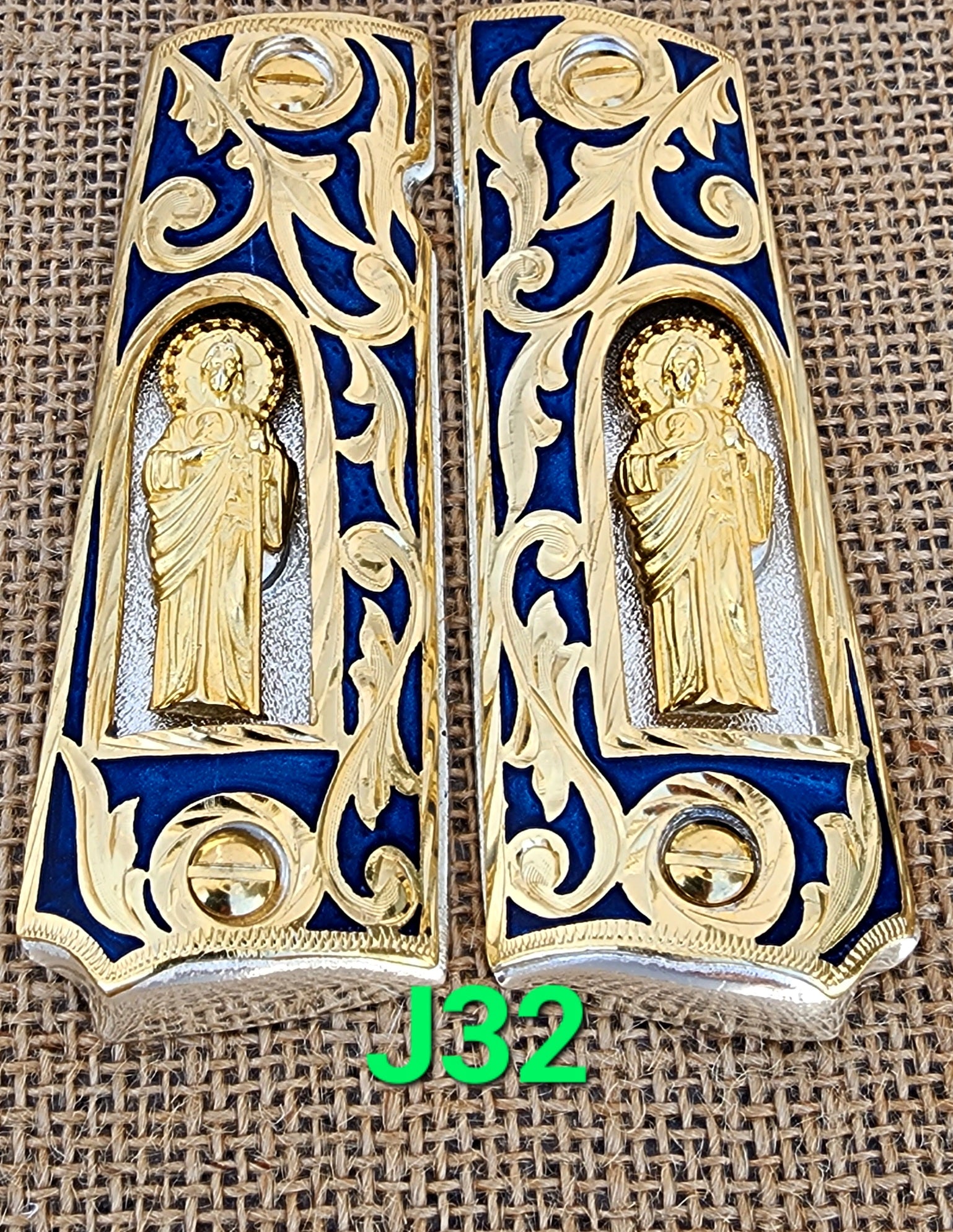 Cachas 1911 saint Jude narco mexican style government gun grips cachas 24k gold plated