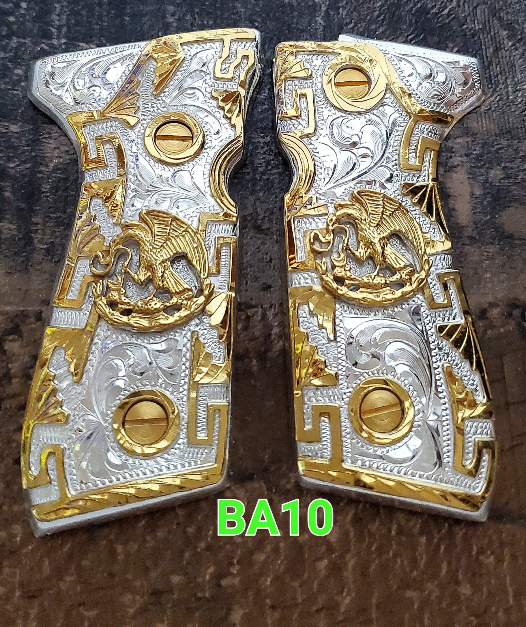 Mexican eagle aguila mexicana Premium pietro beretta 92fs narco style grips 24k gold Plated custom made engraved